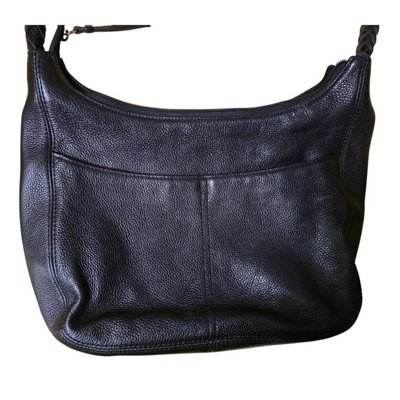 Brighton Black Pebbled Leather Shoulder Bag Braided Strap & Zebra Print Wallet - Picture 3 of 16